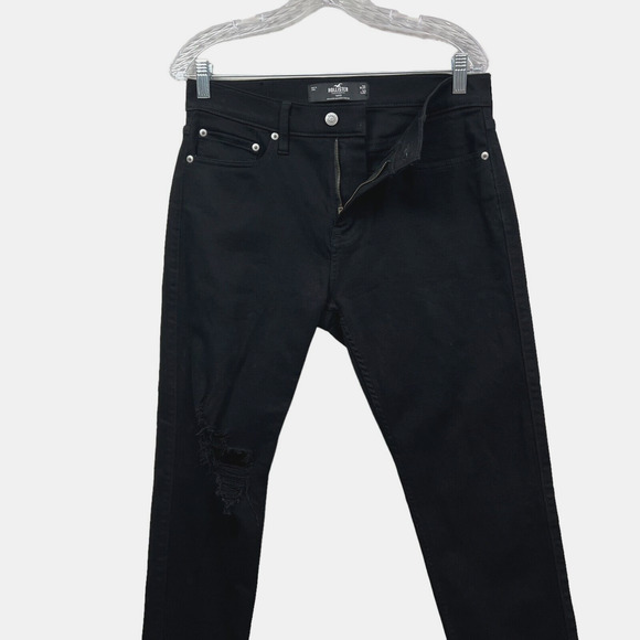 Hollister Mens Jeans Taper Leg Advanced Stretch Distressed 5 Pocket Black Sz 31‎ - Picture 3 of 8